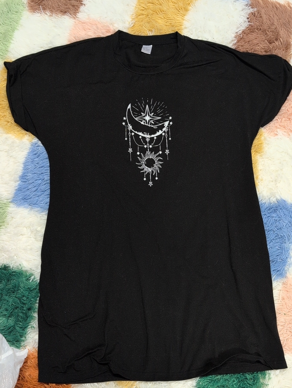 Black Celestial Graphic Tee Shirt Dress - Women